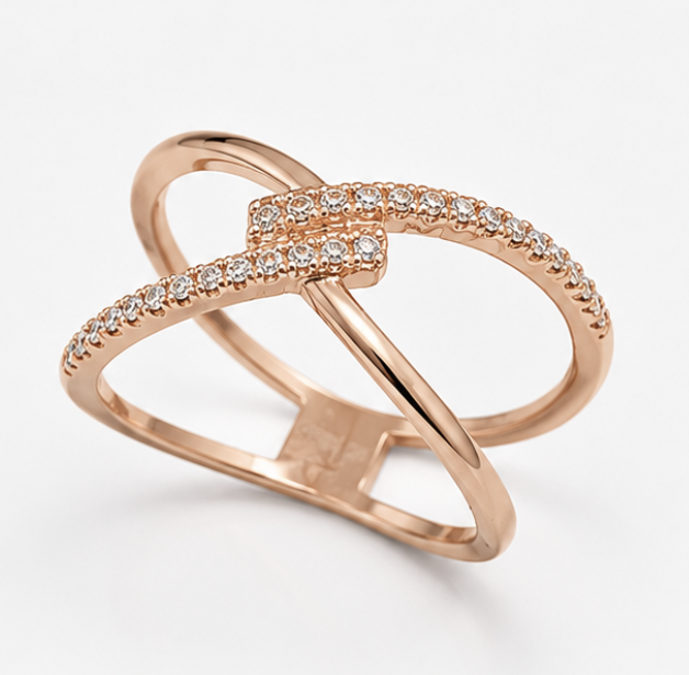 Infinity Criss-Cross Pavé Diamond Rose Gold Silver Ring