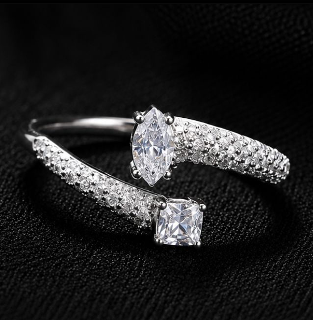 Dual Spark Bypass Diamond Silver Ring