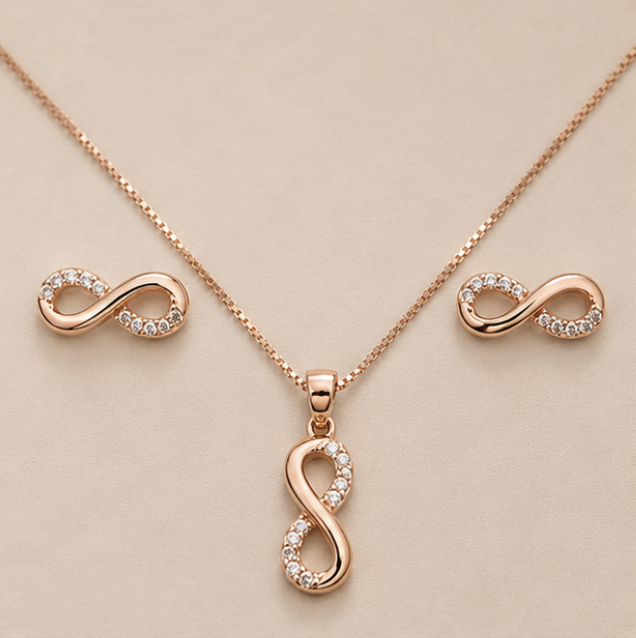 Infinity Spark Pendant Rose Gold Silver Set