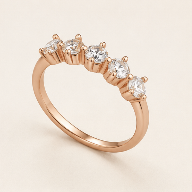 925 Sterling Silver Rose Gold Five Stone CZ Ring