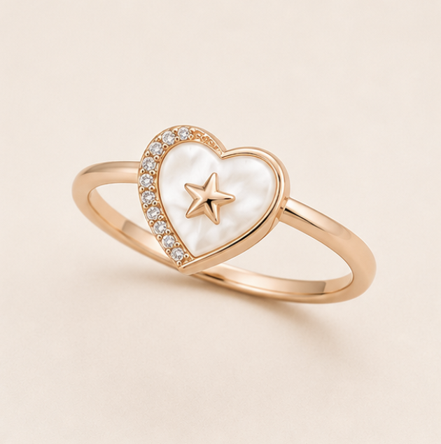 Rose Gold Heart with Pearl Shade Star Ring