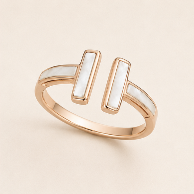 925 Sterling Silver Rose Gold Pearl Shade Open Bar Ring