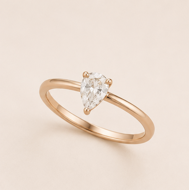 925 Sterling Silver Rose Gold Pear Cut Solitaire Ring