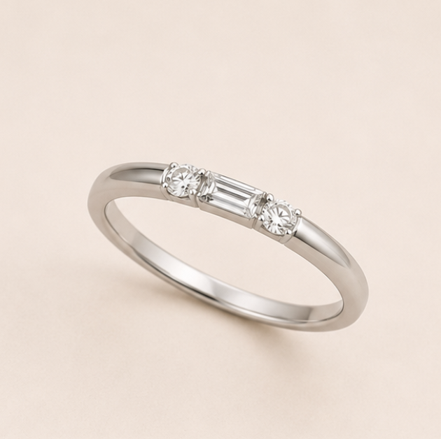 925 Sterling Silver Three Stone Baguette Ring