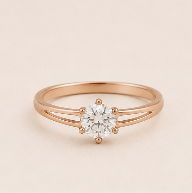 925 Sterling Silver Rose Gold Split Shank Solitaire Ring