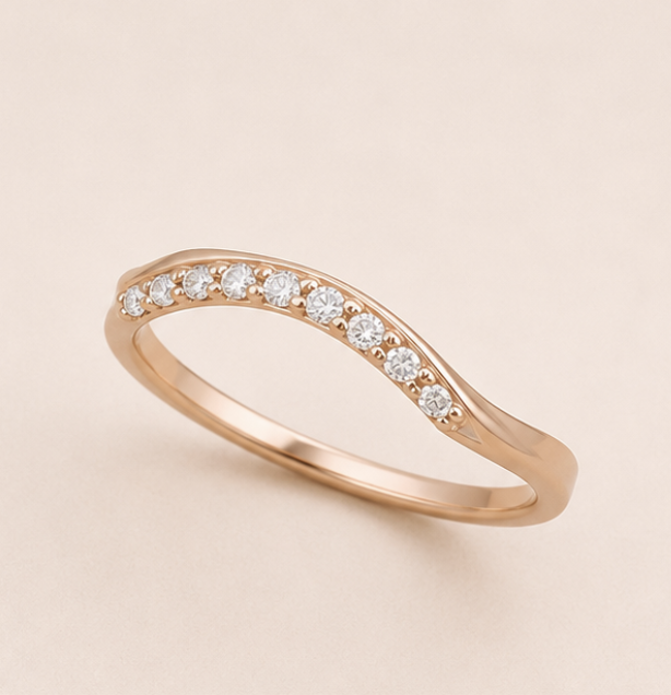 925 Sterling Silver Rose Gold Chevron Diamond Band Ring