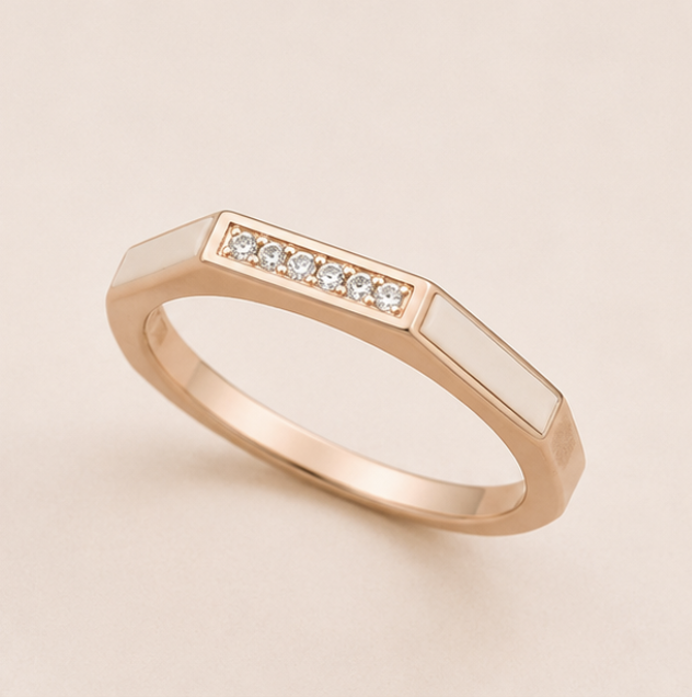 925 Sterling Silver Rose Gold Geometric Diamond Band Ring