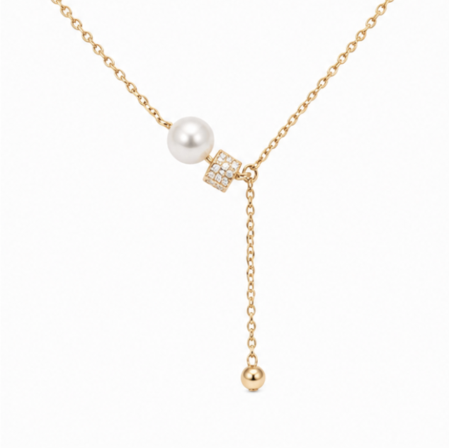 Elegant Pearl Drop Lariat Chain Necklace – Gold Finish