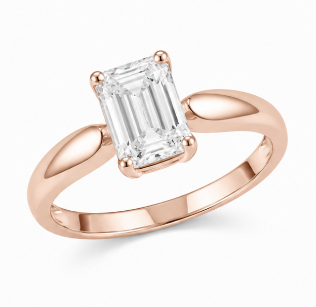 Rose Gold Emerald Cut Solitaire Ring – Classic Statement Ring