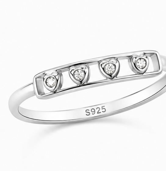 Sterling Silver Heart CZ Band Ring – Minimalist Love Ring