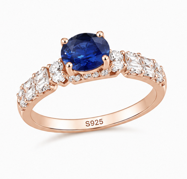 Rose Gold Blue Sapphire Halo Ring – Oval Statement Ring
