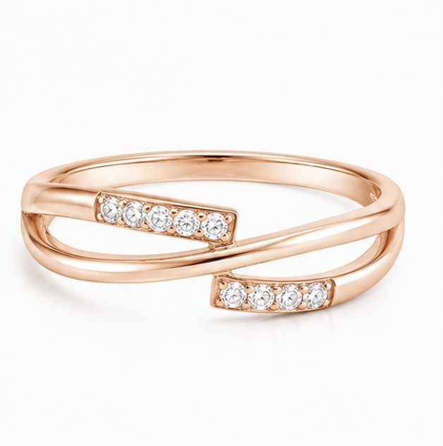 Rose Gold Criss Cross CZ Ring – Minimalist Infinity Band