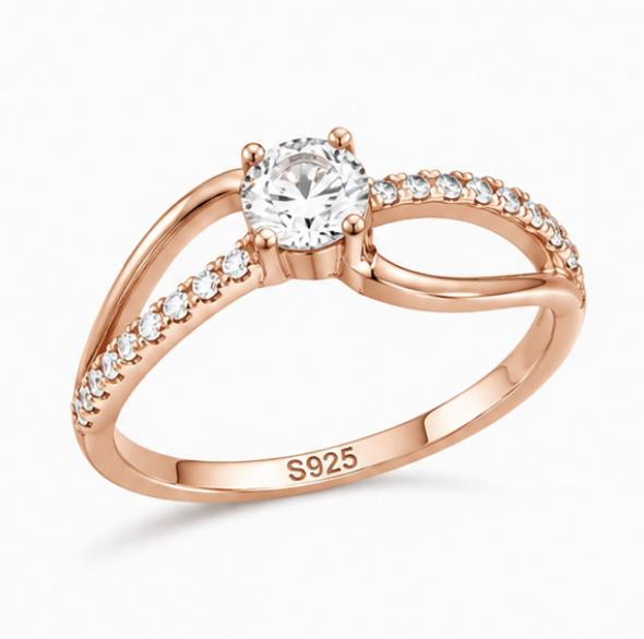 Rose Gold Solitaire Infinity Ring – CZ Twist Engagement Ring