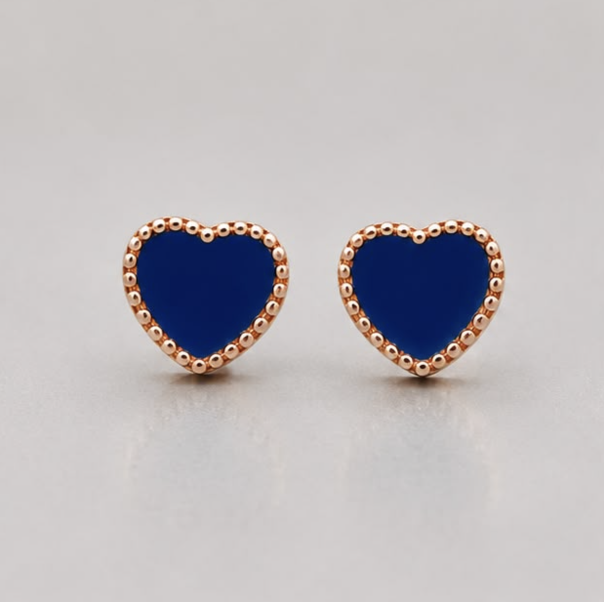 Sapphire Blue Heart Stud Earrings – 925 Sterling Silver Rose Gold Plated