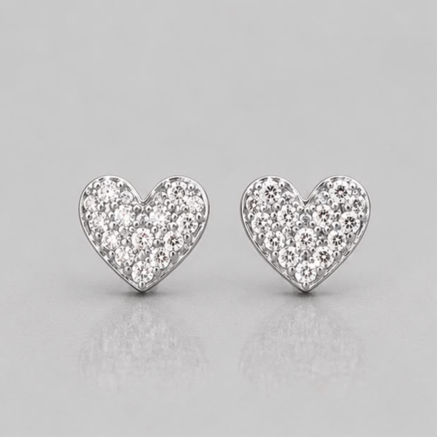 Sparkling Heart Stud Earrings – 925 Sterling Silver CZ Earrings