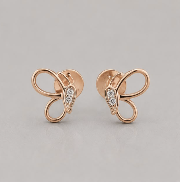 Butterfly Grace Stud Earrings – 925 Sterling Silver Rose Gold Plated