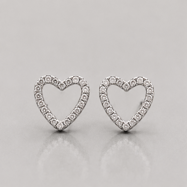 Open Heart Pavé Stud Earrings – 925 Sterling Silver CZ Earrings