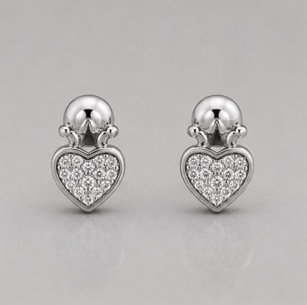 Sparkling Heart Drop Stud Earrings – 925 Sterling Silver CZ Earrings