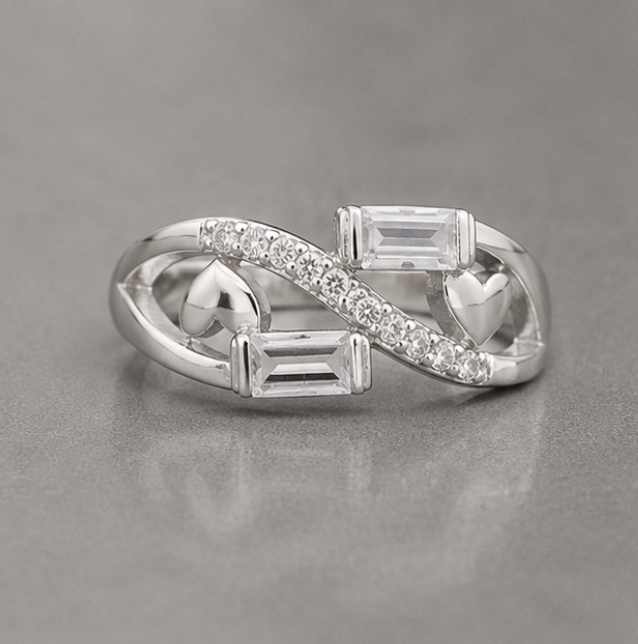 Infinity Heart Baguette Ring – 925 Sterling Silver CZ Ring