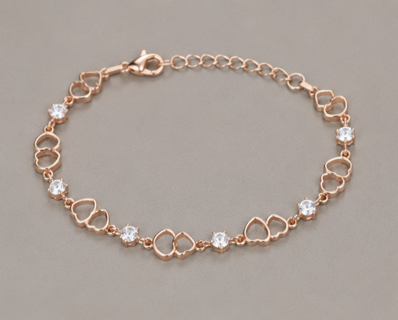 Heart Sparkle Bracelet – 925 Sterling Silver Rose Gold Plated CZ Bracelet