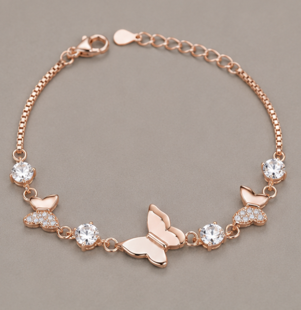 Butterfly Sparkle Bracelet – 925 Sterling Silver Rose Gold Plated CZ Bracelet