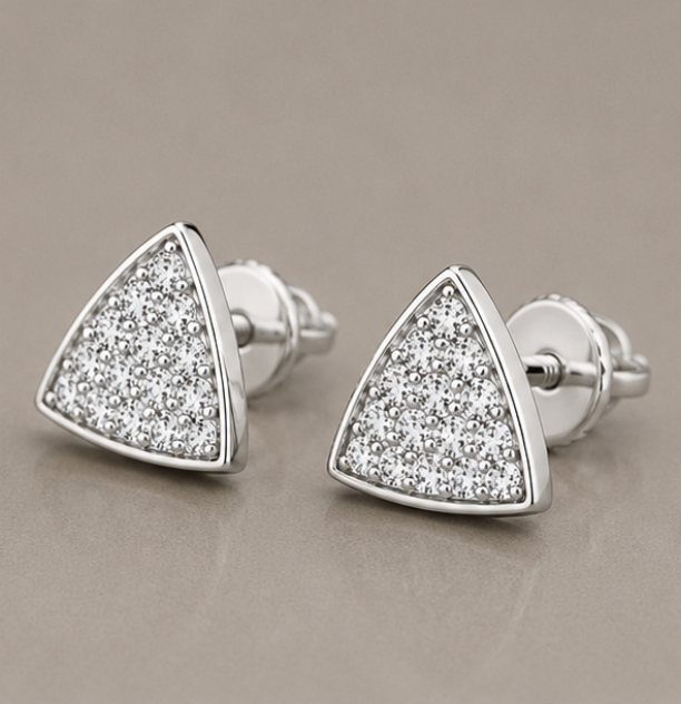 Pavé Triangle Stud Earrings – 925 Sterling Silver CZ Earrings