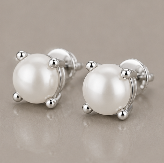 Elegant Pearl Stud Earrings – 925 Sterling Silver
