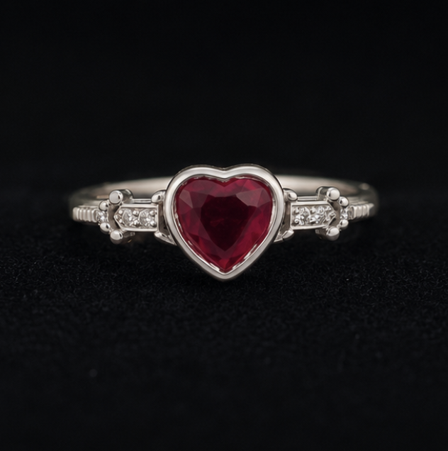 925 Sterling Silver Ruby Red Halo Ring for Women