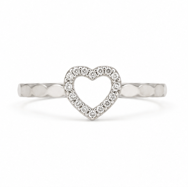 925 Sterling Silver Open Heart Diamond Ring for Women