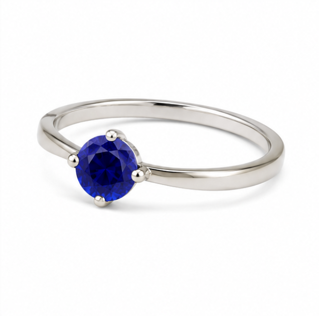 925 Sterling Silver Blue Sapphire Solitaire Ring for Women