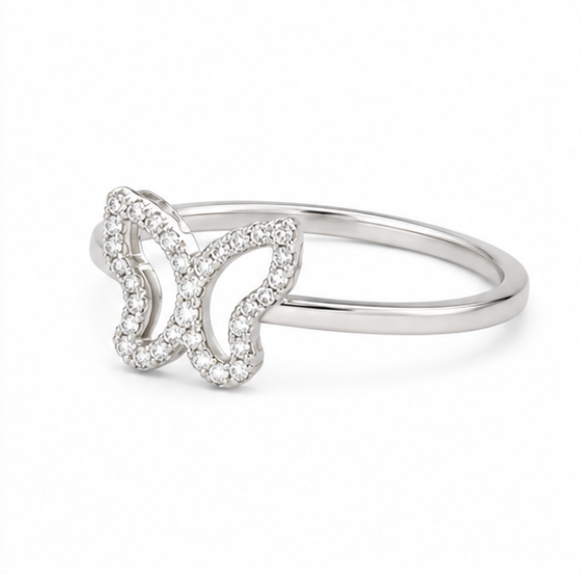 925 Sterling Silver Double Butterfly Diamond Ring for Women