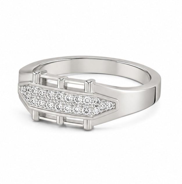 925 Sterling Silver Geometric Diamond Signet Ring for Men