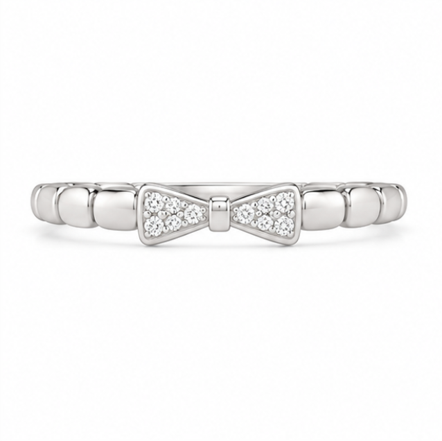 925 Sterling Silver Diamond Bow Knot Ring for Women