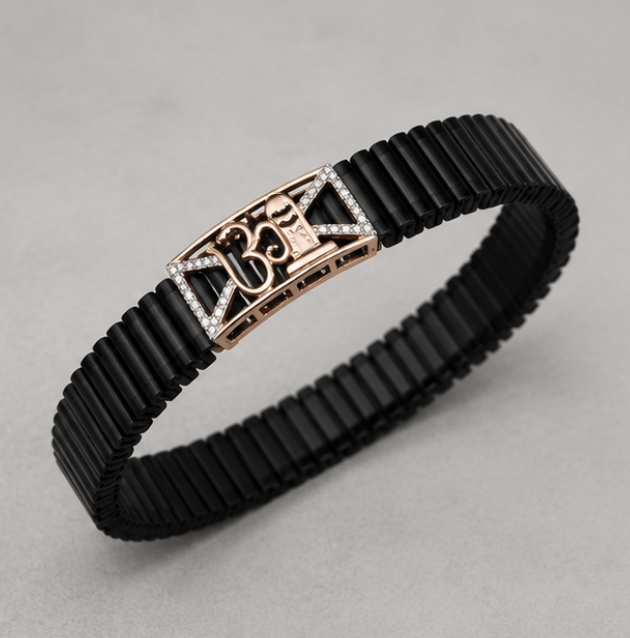 925 Sterling Silver Om Mahadev Rose Gold Men's Bracelet