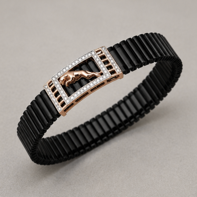 925 Sterling Silver Panther Rose Gold Men's Bracelet