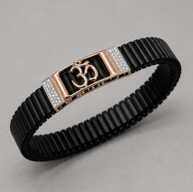 925 Sterling Silver Om Rose Gold Men's Bracelet