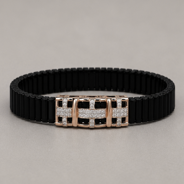 925 Sterling Silver Rose Gold Geometric Link Men's Bracelet