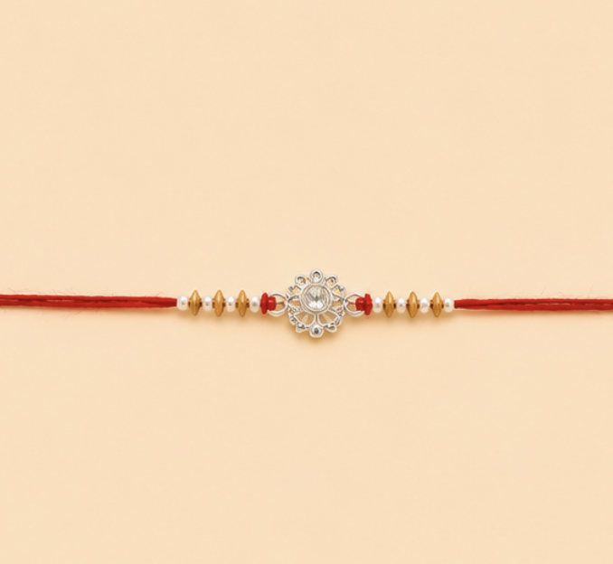 Diamond Floral Designer Rakhi with Crystal Stone & Red Thread