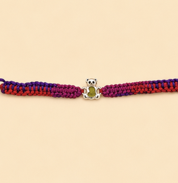Cute Teddy Bear Designer Rakhi with Handwoven Multicolor Thread