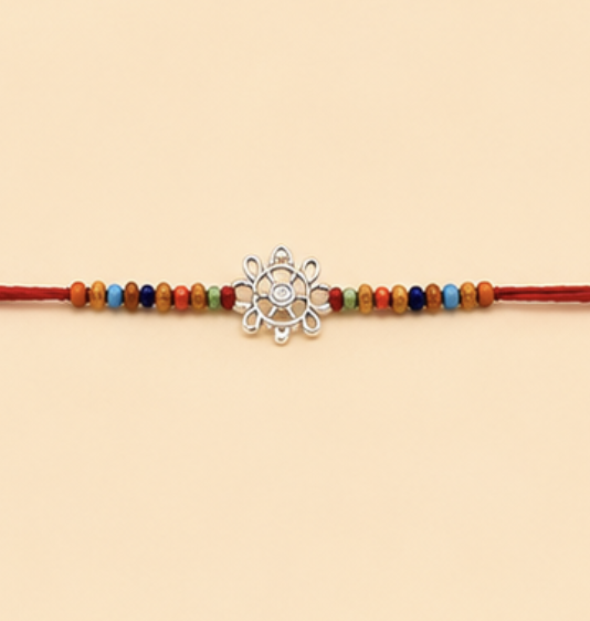 Tortoise Designer Rakhi with Multicolor Beads & Red Thread