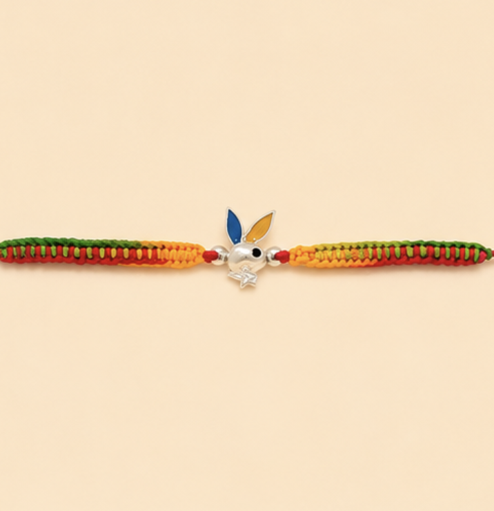 Bunny Designer Rakhi with Enamel Charm & Handwoven Thread