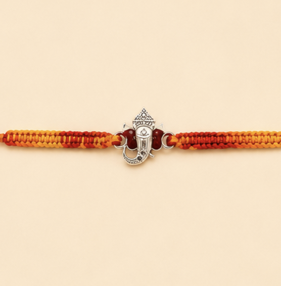 Lord Ganesha Designer Rakhi with Crystal Accent & Handwoven Thread