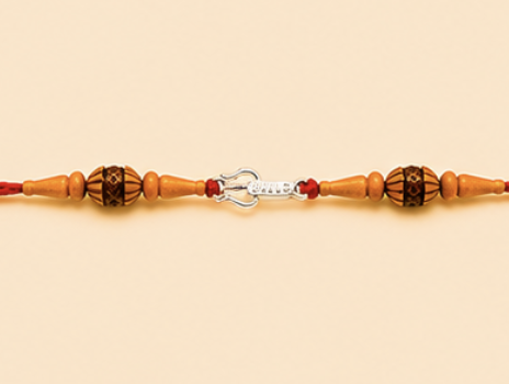 Mahadev Trishul Designer Rakhi with Wooden Beads & Red Thread