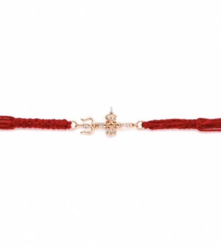 925 Sterling Silver Rose Gold Trishul & Damru Rakhi