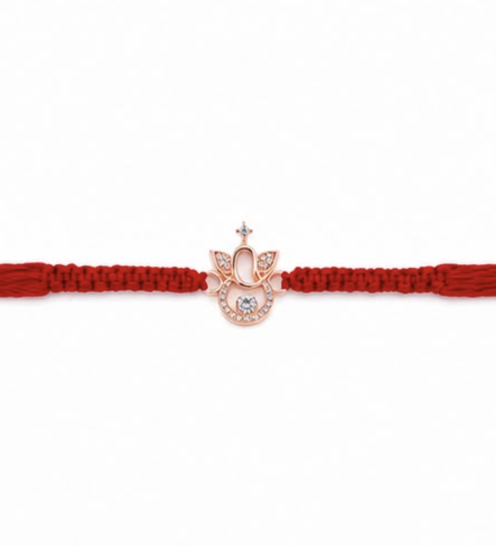 925 Sterling Silver Rose Gold Krishna Flute & Peacock Feather Rakhi