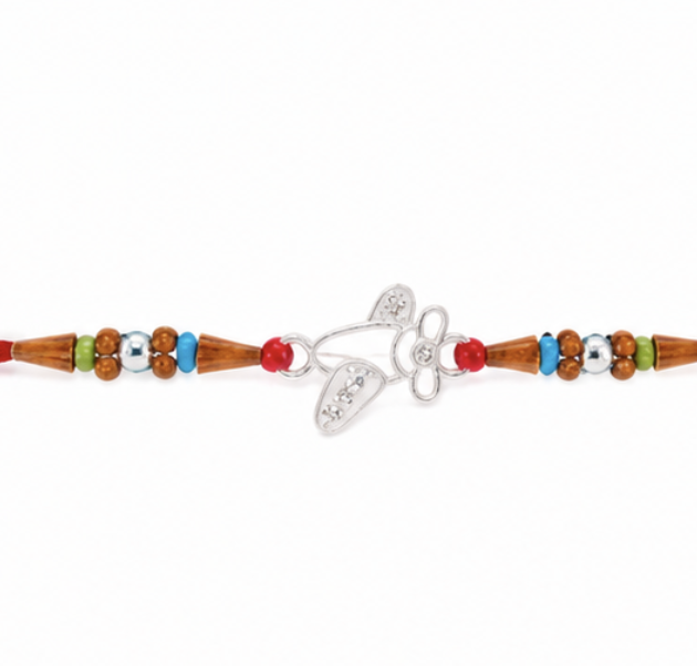 925 Sterling Silver Airplane Designer Rakhi with Multicolor Beads