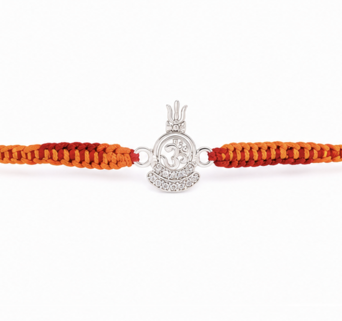 Sterling Silver Om Trishul Shivling Rakhi with CZ Stones