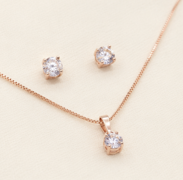 Celeste Solitaire Pendant Set – 925 Sterling Silver Rose Gold Finish