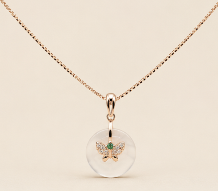 Butterfly Pearl Pendant Necklace – 925 Sterling Silver Rose Gold Finish