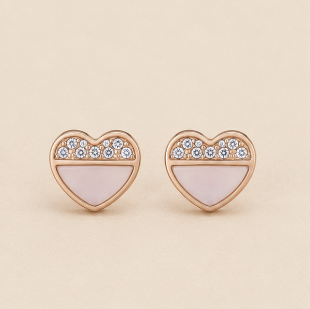 Heart Glow Stud Earrings – 925 Sterling Silver Rose Gold Finish